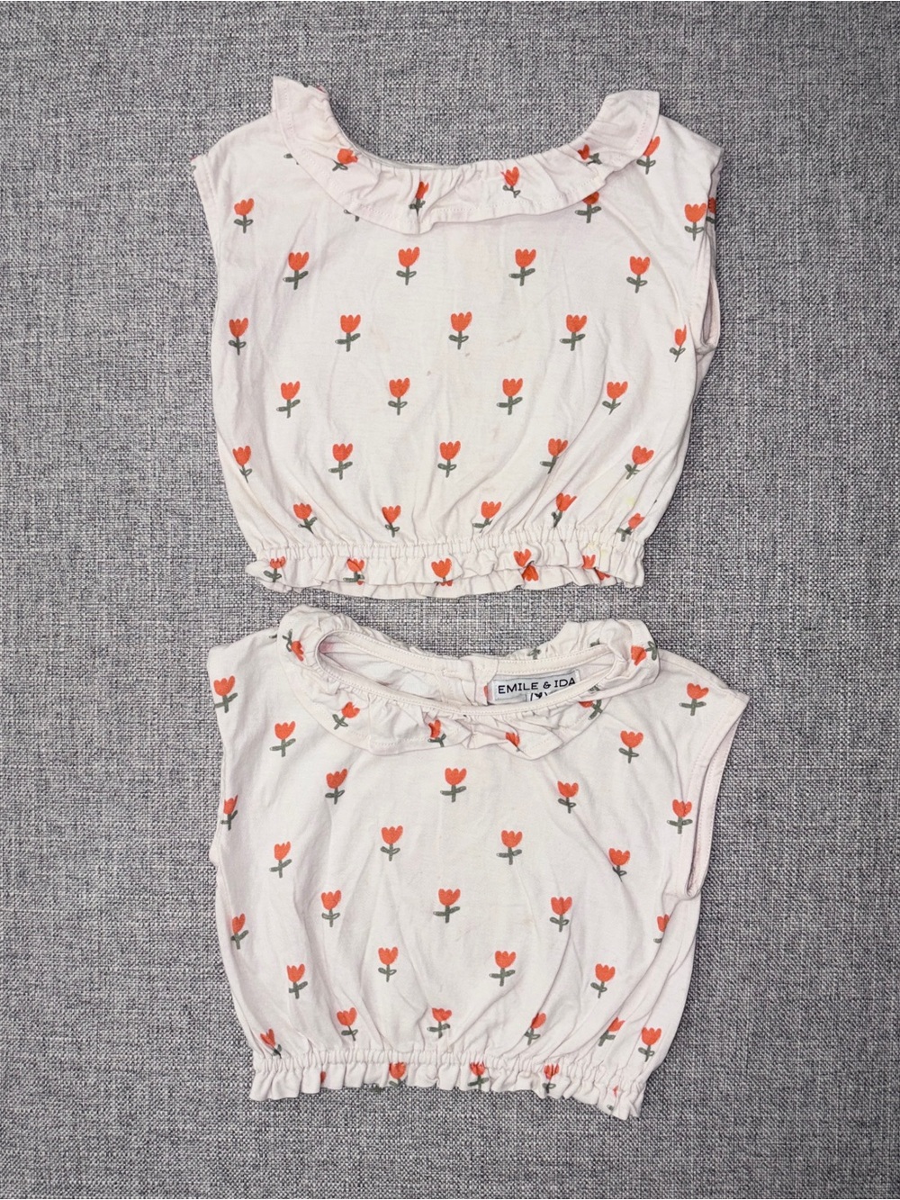 Emile et Ida Cream Tank Tops with Orange Floral Print